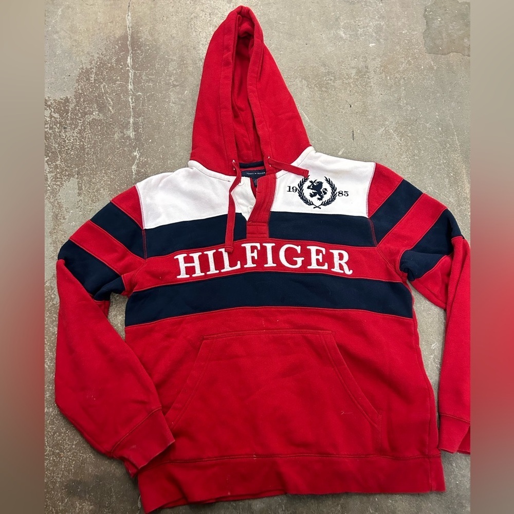 Tommy hilfiger spellout crest hoodie thick‎ cotton blend